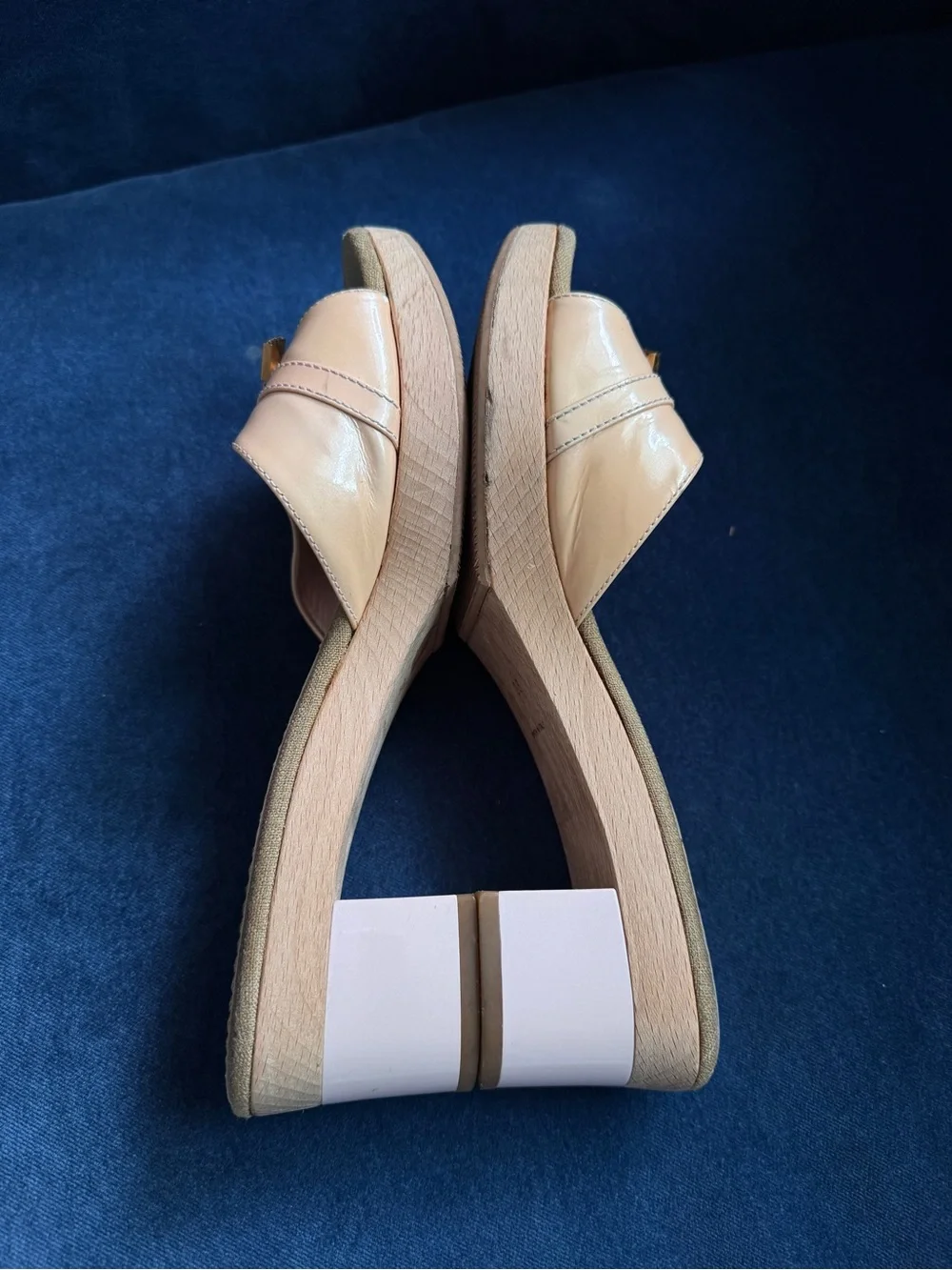 Louis Vuitton Signature Logo Wooden Tan pink Patent Leather Mule Sandals Size 38